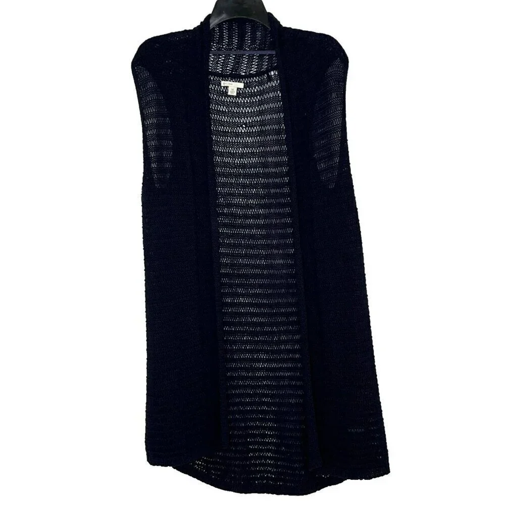 Cato Open Crochet Cardigan Duster sz M Sleeveless Navy Boho Hippie Festival